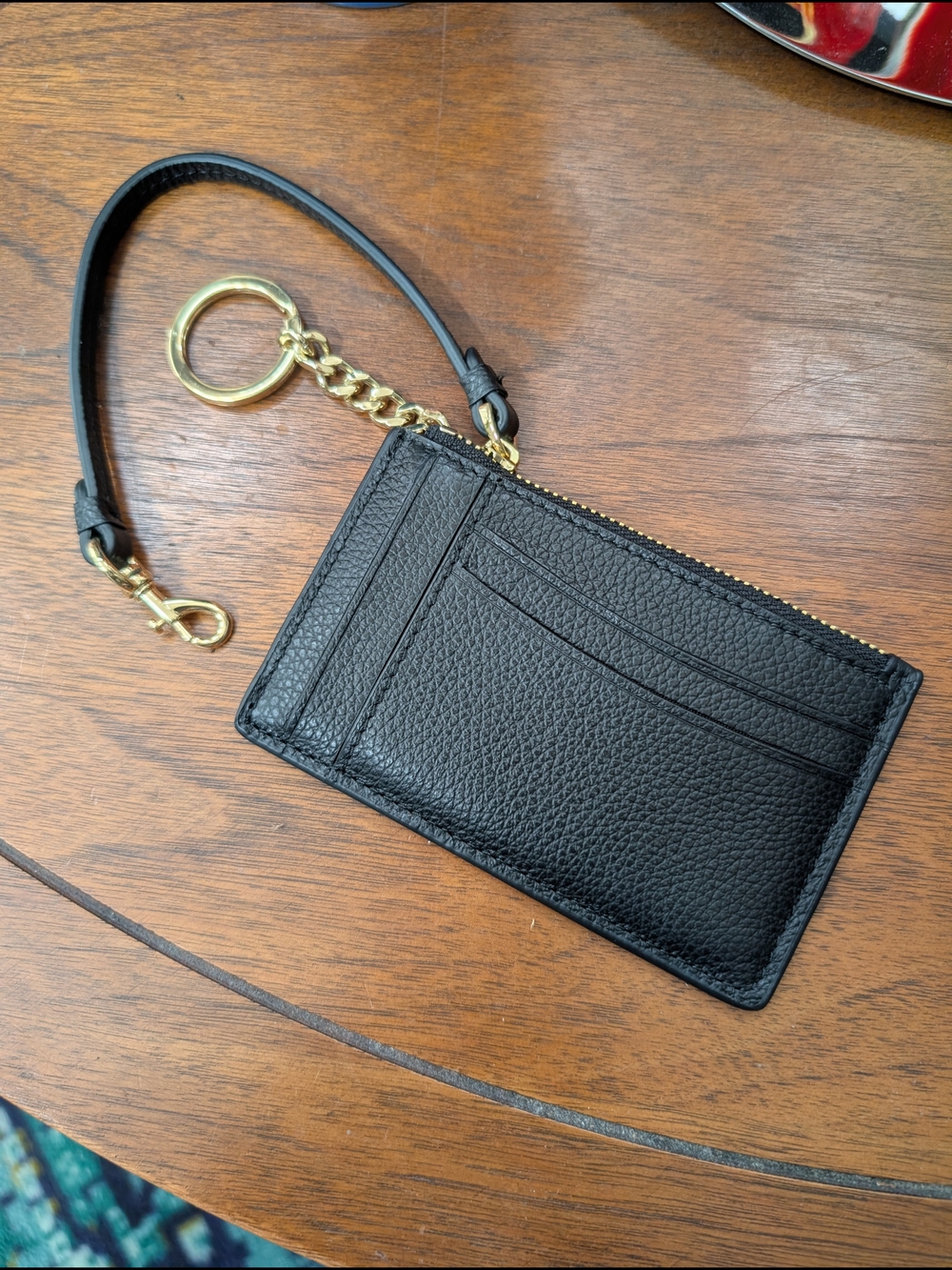 NWOT Italian Pebbled Cow Leather Black Card Case Wristlet 3" H x 5" W x 0.5" D